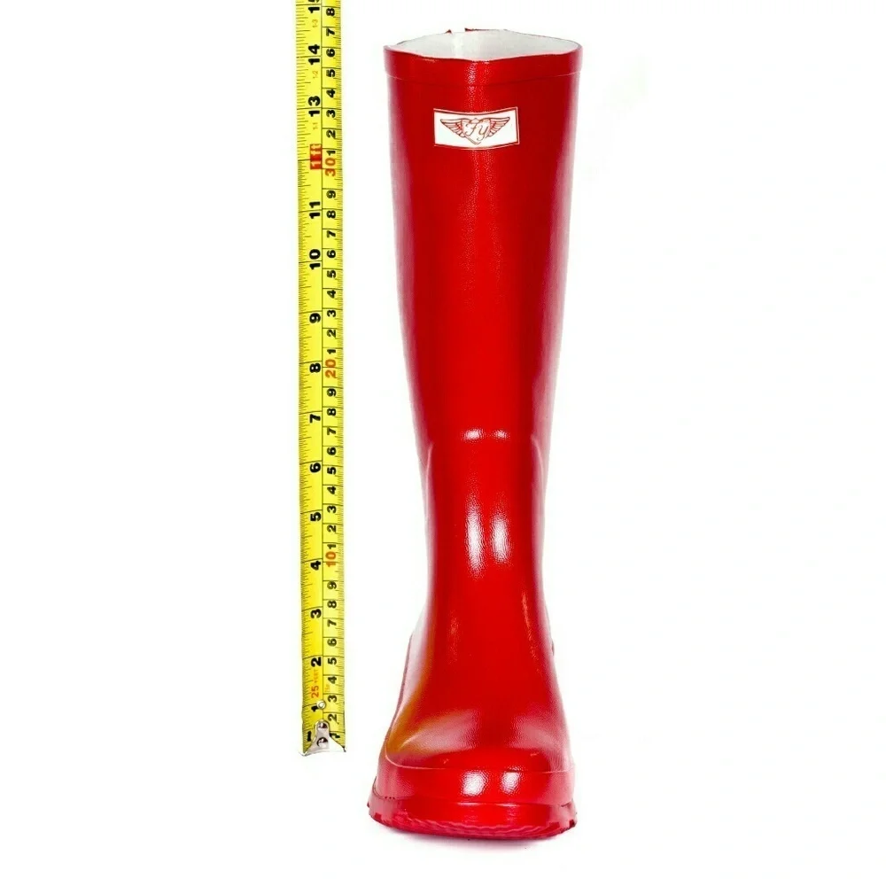 Women's Rainboots, Tall Matte Zipper Rain Boots, RB-1412, Red, Size 5